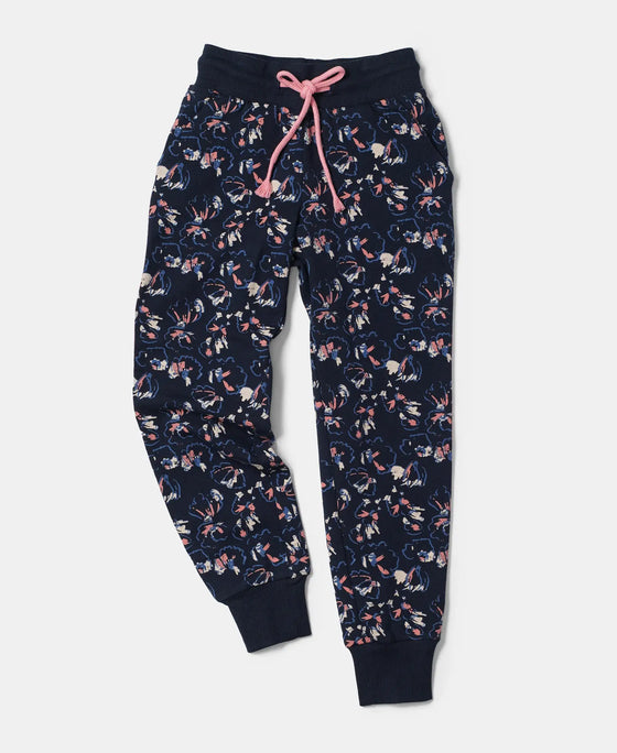 Super Combed Cotton French Terry Printed Slim Fit Joggers - Navy Printed-5