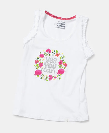 Super Combed Cotton Graphic Printed Tank Top - White-5