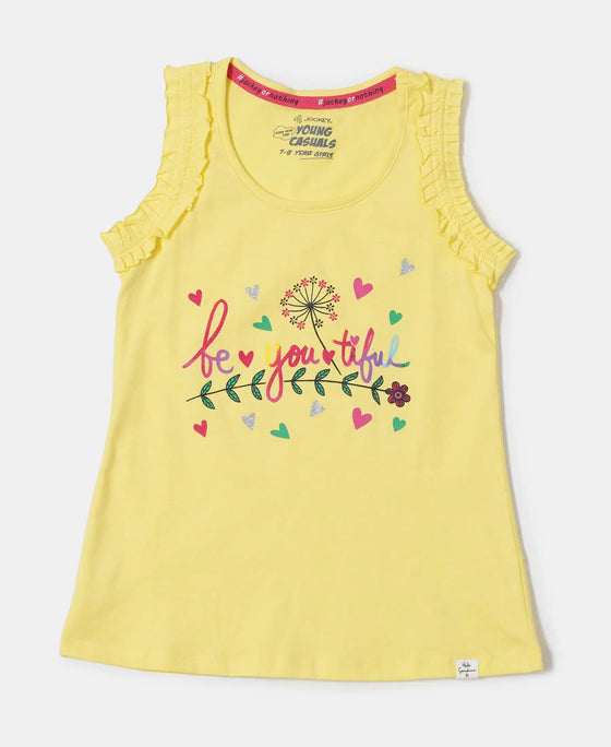 Super Combed Cotton Graphic Printed Tank Top - Yellow Cream-1