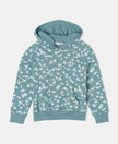 Super Combed Cotton Elastane French Terry Printed Hoodie Sweatshirt - Mineral Blue Printed-1