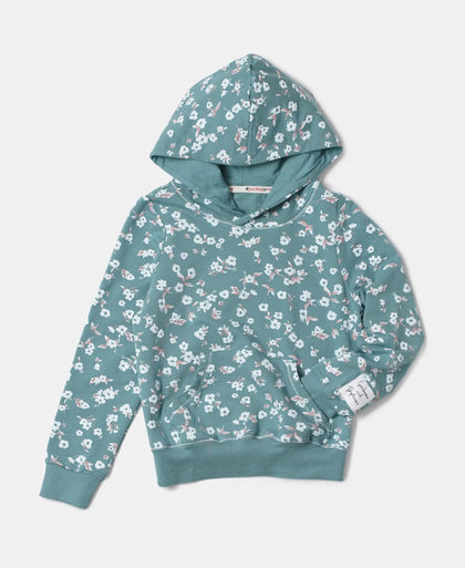 Super Combed Cotton Elastane French Terry Printed Hoodie Sweatshirt - Mineral Blue Printed-5