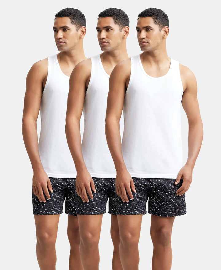 Cotton Round Neck Sleeveless Vest with No Side Seam - White-1