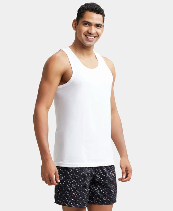 Cotton Round Neck Sleeveless Vest with No Side Seam - White-3