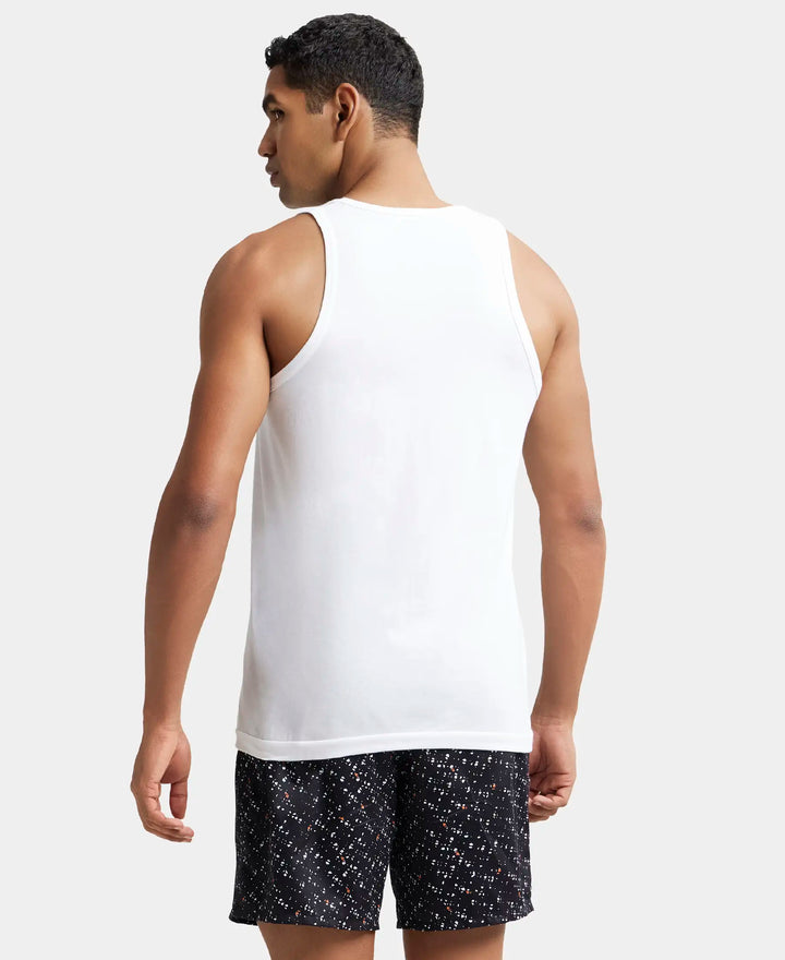 Cotton Round Neck Sleeveless Vest with No Side Seam - White-4