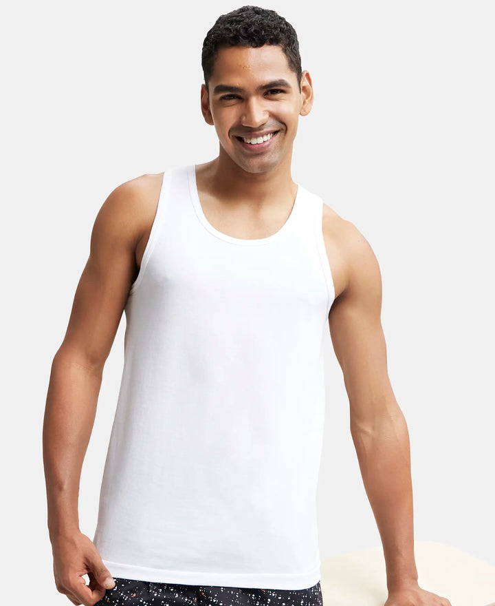 Cotton Round Neck Sleeveless Vest with No Side Seam - White-6