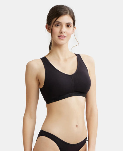 Wirefree Padded Super Combed Cotton Elastane Full Coverage Sleep Bra with Removable Pads - Black-2