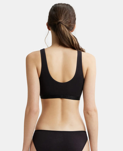 Wirefree Padded Super Combed Cotton Elastane Full Coverage Sleep Bra with Removable Pads - Black-3