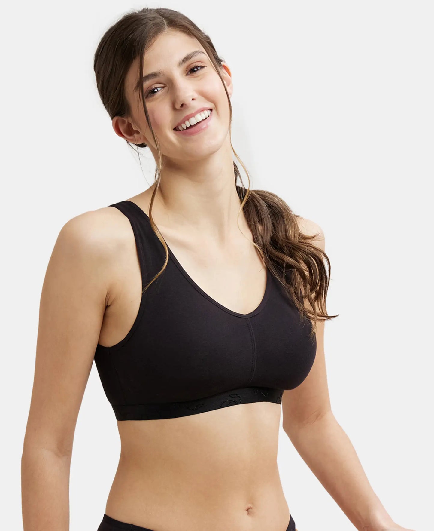 Wirefree Padded Super Combed Cotton Elastane Full Coverage Sleep Bra with Removable Pads - Black-5
