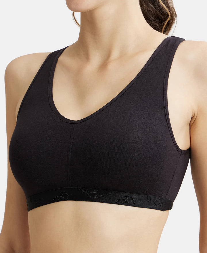 Wirefree Padded Super Combed Cotton Elastane Full Coverage Sleep Bra with Removable Pads - Black-7