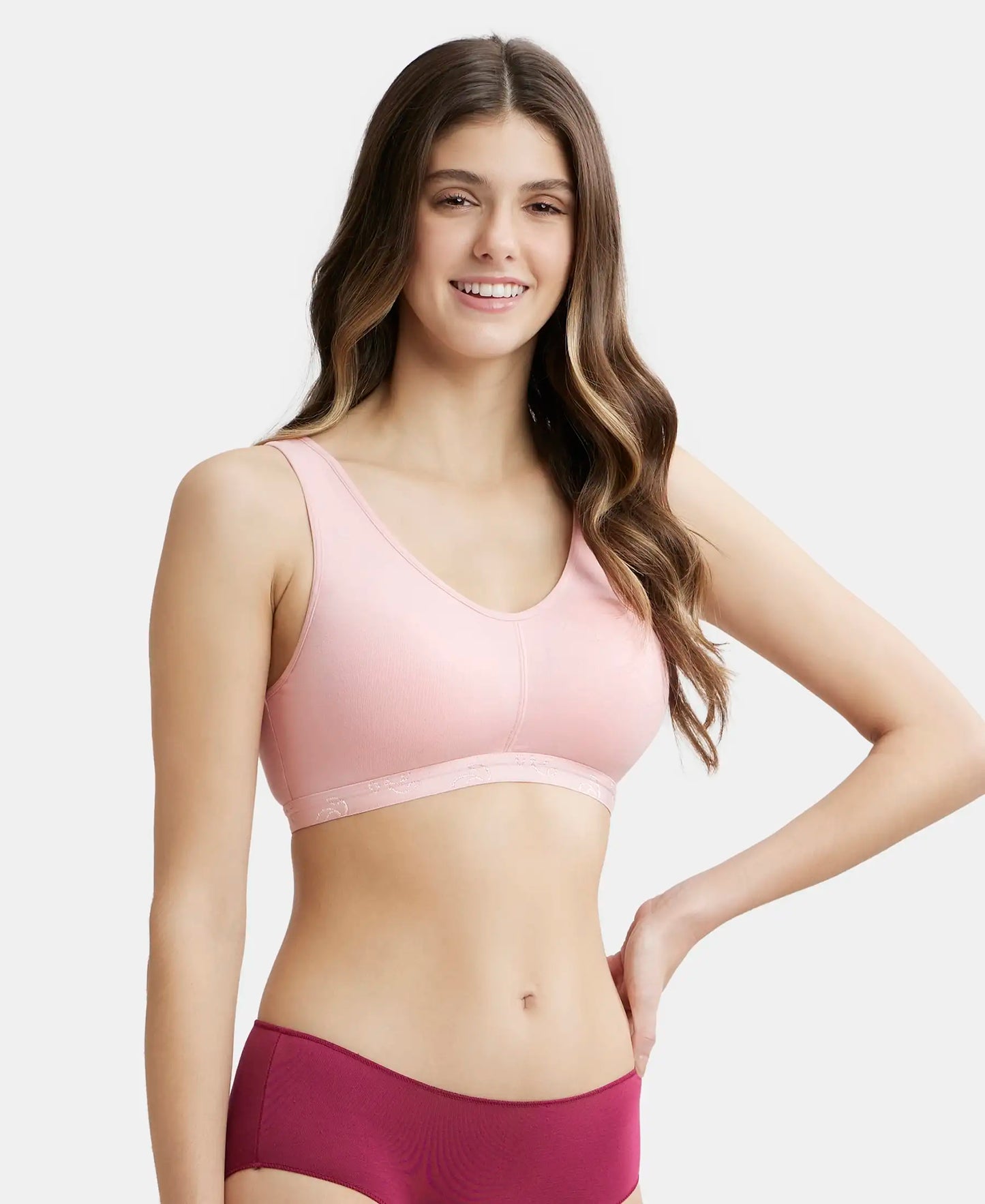 Wirefree Padded Super Combed Cotton Elastane Full Coverage Sleep Bra with Removable Pads - Candy Pink-2
