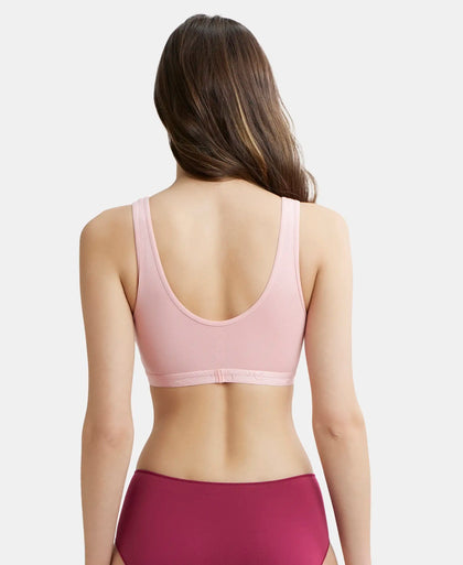 Wirefree Padded Super Combed Cotton Elastane Full Coverage Sleep Bra with Removable Pads - Candy Pink-3