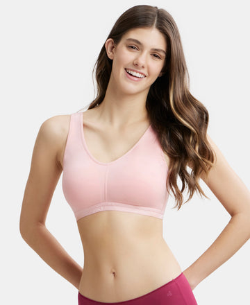 Wirefree Padded Super Combed Cotton Elastane Full Coverage Sleep Bra with Removable Pads - Candy Pink-5