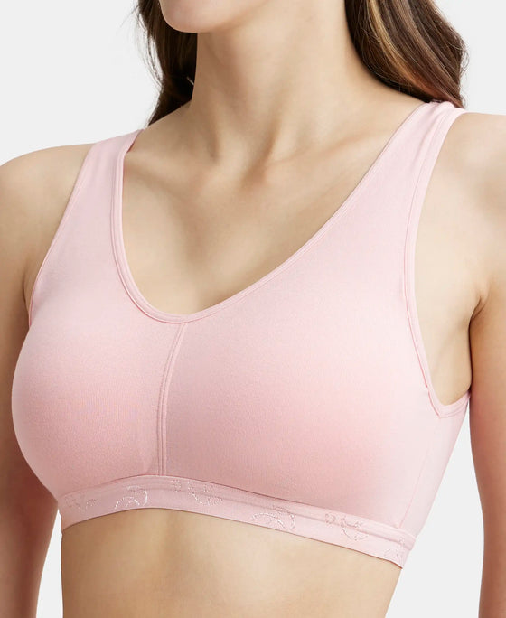 Wirefree Padded Super Combed Cotton Elastane Full Coverage Sleep Bra with Removable Pads - Candy Pink-6