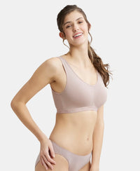 Wirefree Padded Super Combed Cotton Elastane Full Coverage Sleep Bra with Removable Pads - Mocha-2