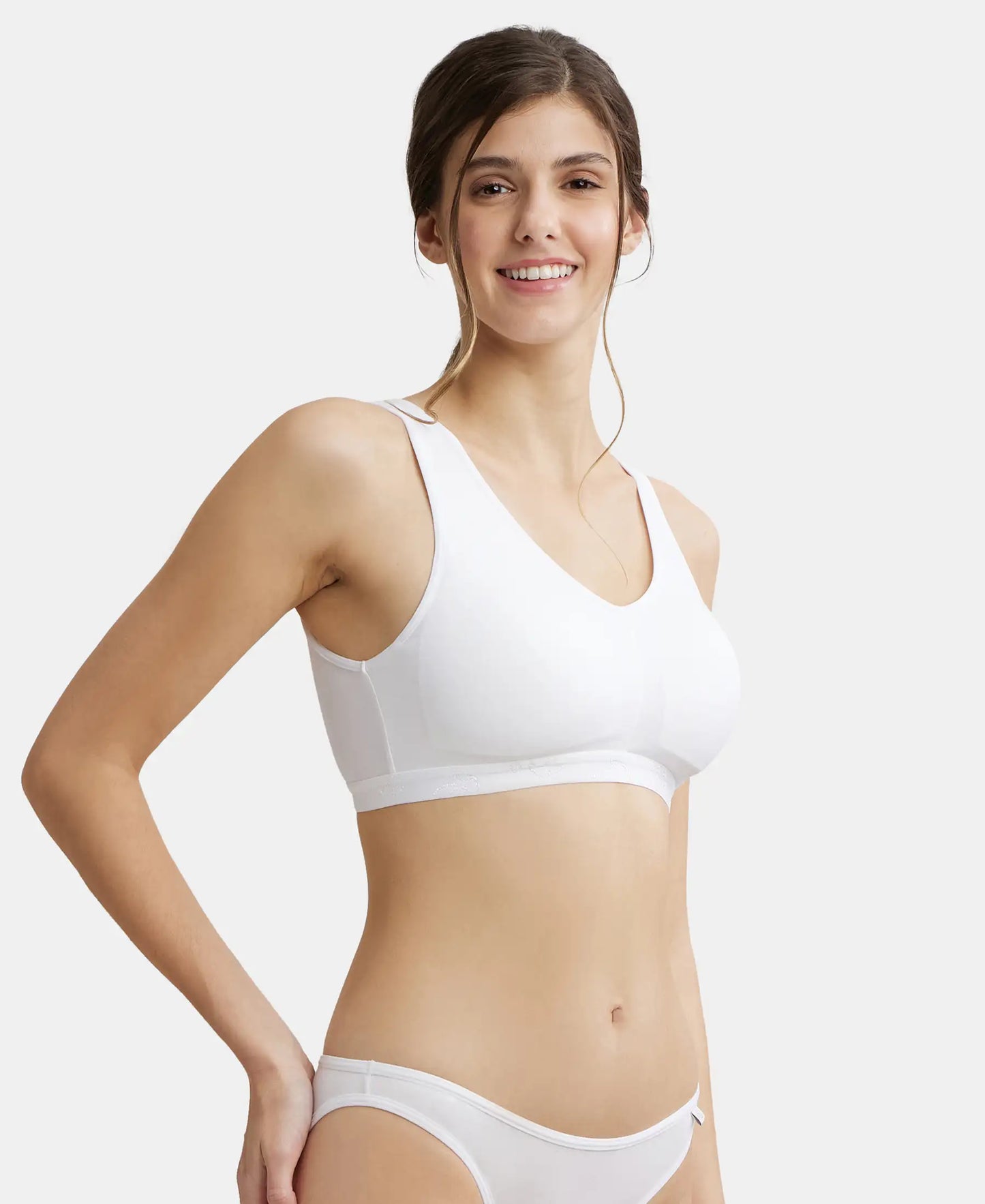 Wirefree Padded Super Combed Cotton Elastane Full Coverage Sleep Bra with Removable Pads - White-2