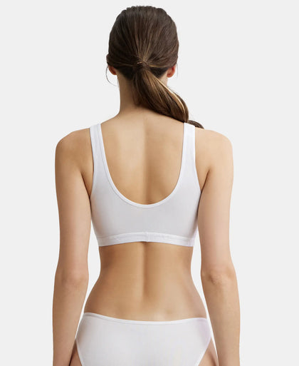 Wirefree Padded Super Combed Cotton Elastane Full Coverage Sleep Bra with Removable Pads - White-3