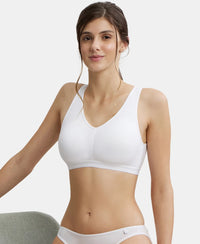 Wirefree Padded Super Combed Cotton Elastane Full Coverage Sleep Bra with Removable Pads - White-5