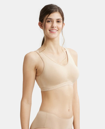 Wirefree Padded Super Combed Cotton Elastane Full Coverage Sleep Bra with Removable Pads - Skin-2