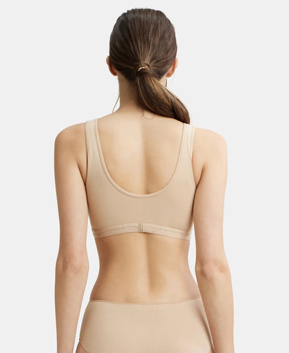 Wirefree Padded Super Combed Cotton Elastane Full Coverage Sleep Bra with Removable Pads - Skin-3
