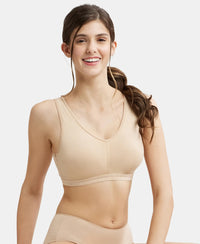 Wirefree Padded Super Combed Cotton Elastane Full Coverage Sleep Bra with Removable Pads - Skin-5