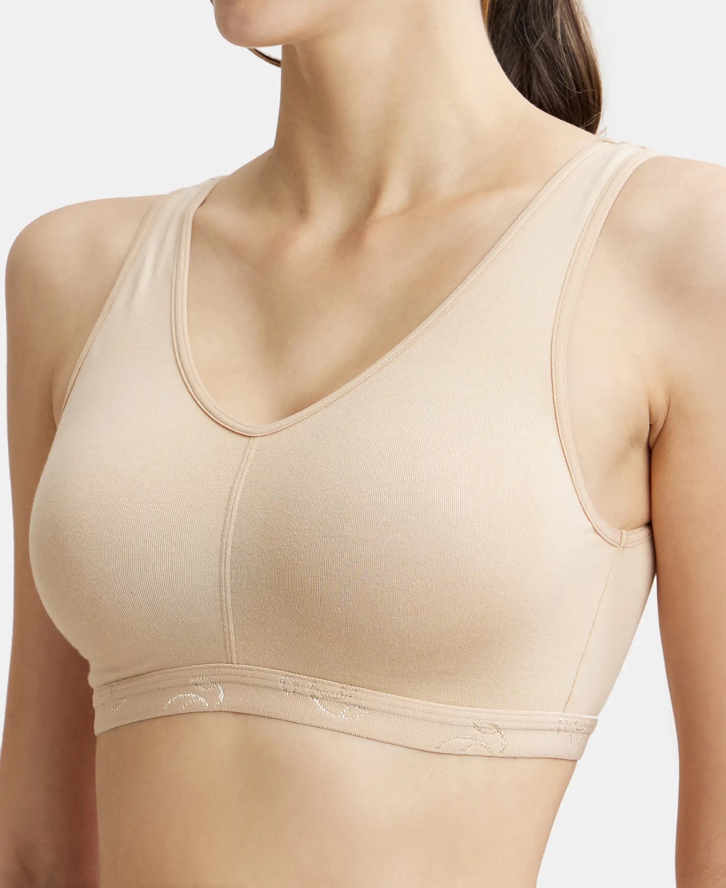 Wirefree Padded Super Combed Cotton Elastane Full Coverage Sleep Bra with Removable Pads - Skin-7
