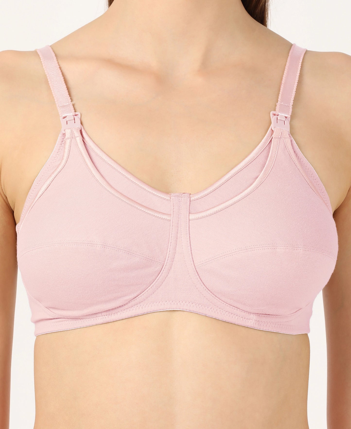 Wirefree Non Padded Super Combed Cotton Elastane Full Coverage Nursing Bra with Front Clasp Opening - Candy Pink-4