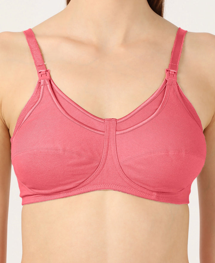 Wirefree Non Padded Super Combed Cotton Elastane Full Coverage Nursing Bra with Front Clasp Opening - Rose Wine-4
