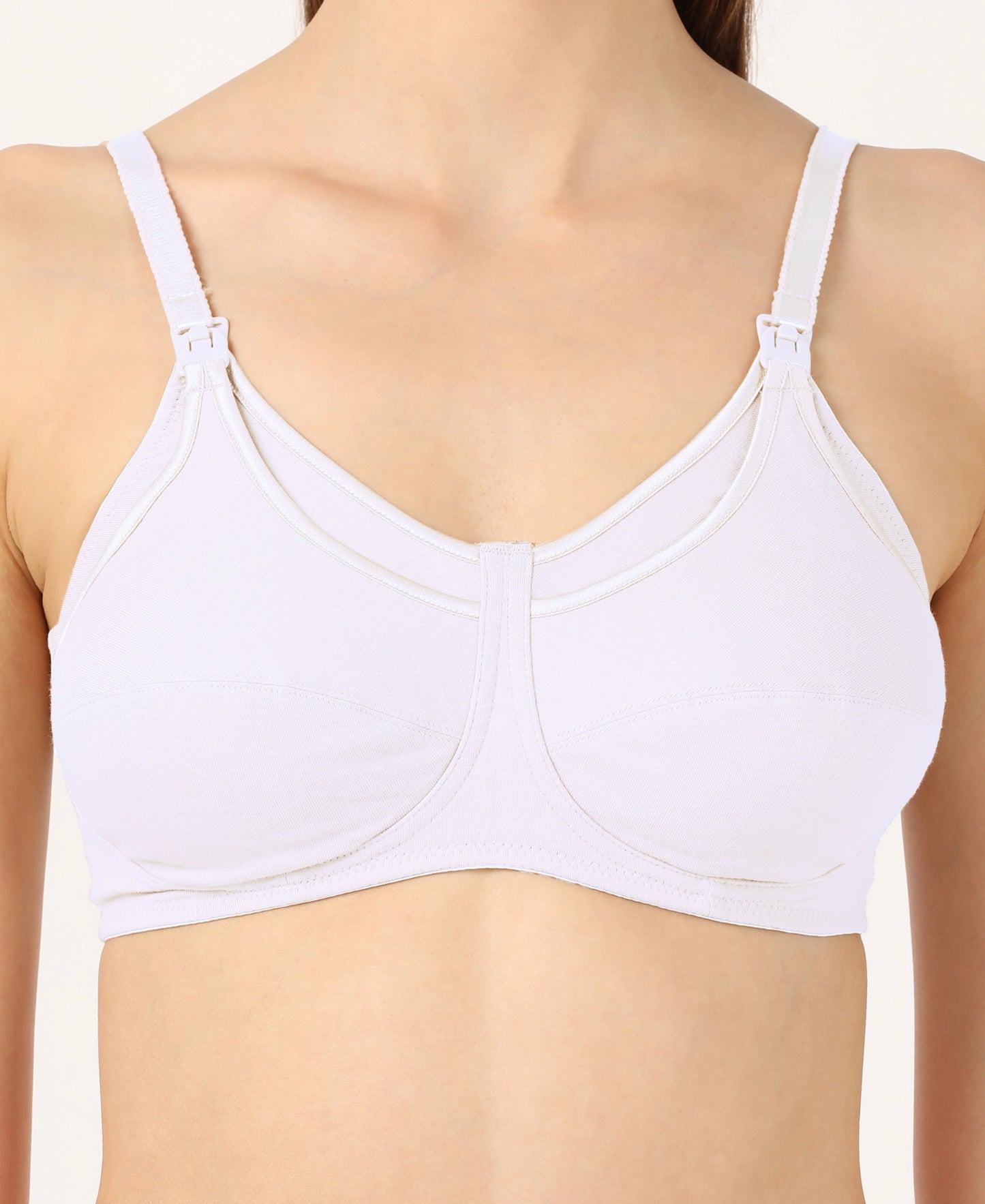 Wirefree Non Padded Super Combed Cotton Elastane Full Coverage Nursing Bra with Front Clasp Opening - White-3