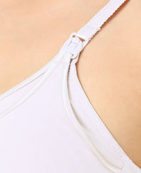 Wirefree Non Padded Super Combed Cotton Elastane Full Coverage Nursing Bra with Front Clasp Opening - White-7