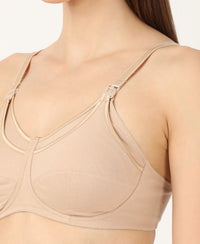 Wirefree Non Padded Super Combed Cotton Elastane Full Coverage Nursing Bra with Front Clasp Opening - Skin-5