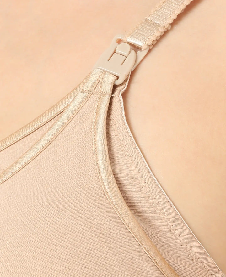 Wirefree Non Padded Super Combed Cotton Elastane Full Coverage Nursing Bra with Front Clasp Opening - Skin-8