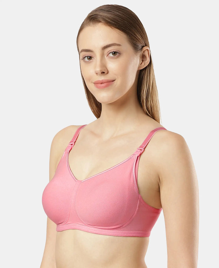 Wirefree Non Padded Super Combed Cotton Elastane Full Coverage Nursing Bra with Front Clasp Opening - Rose Wine-2