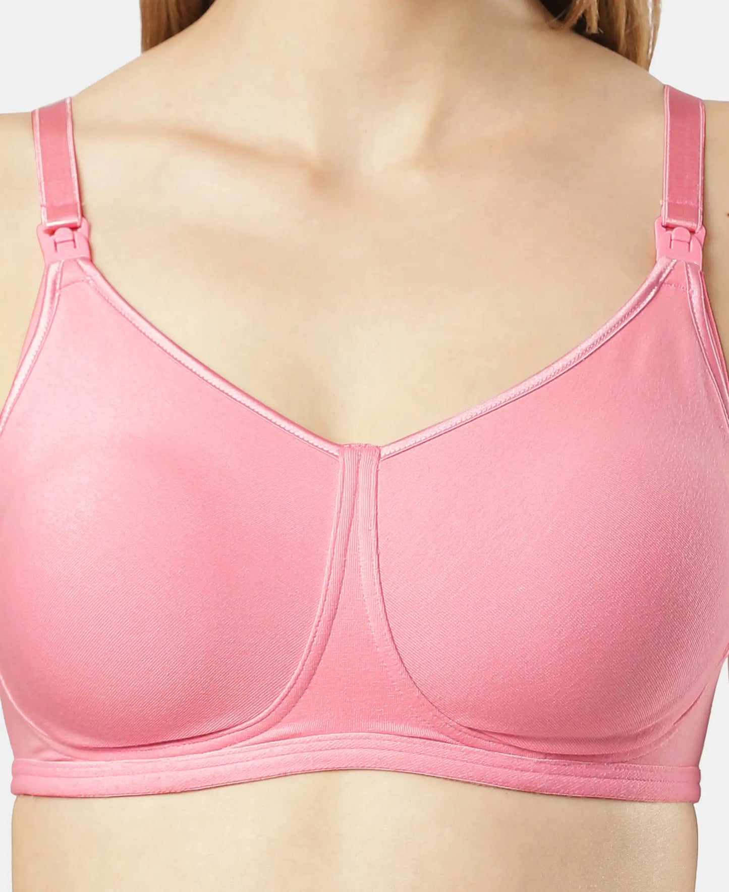 Wirefree Non Padded Super Combed Cotton Elastane Full Coverage Nursing Bra with Front Clasp Opening - Rose Wine-5