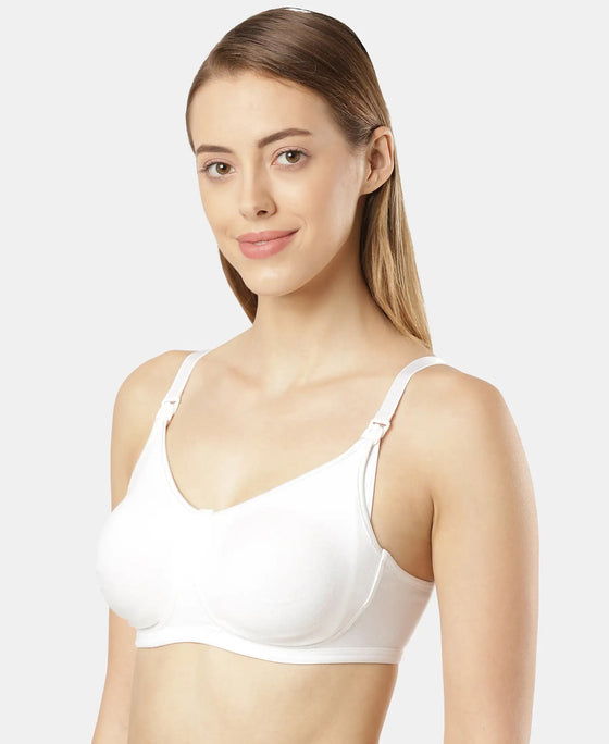 Wirefree Non Padded Super Combed Cotton Elastane Full Coverage Nursing Bra with Front Clasp Opening - White-2