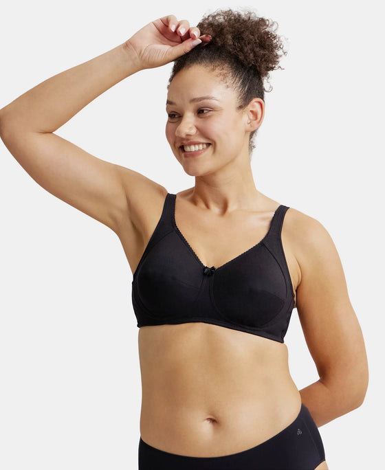 Wirefree Non Padded Super Combed Cotton Elastane Full Coverage Plus Size Bra with Side Panel Support - Black-1