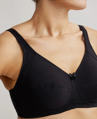 Wirefree Non Padded Super Combed Cotton Elastane Full Coverage Plus Size Bra with Side Panel Support - Black-7