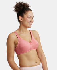 Wirefree Non Padded Super Combed Cotton Elastane Full Coverage Plus Size Bra with Side Panel Support - Blush Pink-2