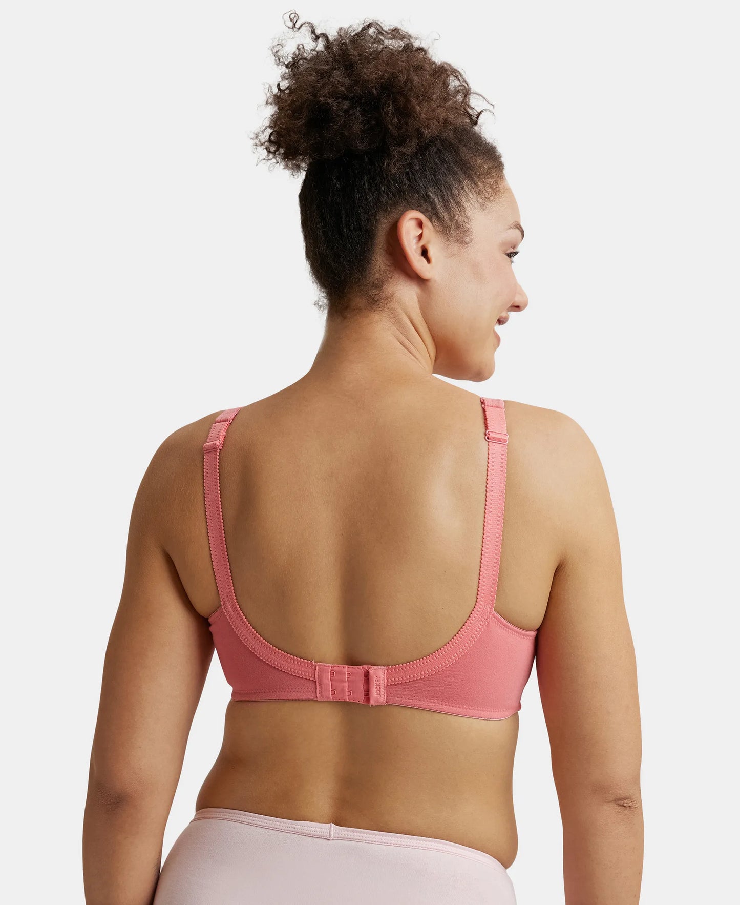 Wirefree Non Padded Super Combed Cotton Elastane Full Coverage Plus Size Bra with Side Panel Support - Blush Pink-3