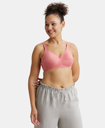Wirefree Non Padded Super Combed Cotton Elastane Full Coverage Plus Size Bra with Side Panel Support - Blush Pink-5