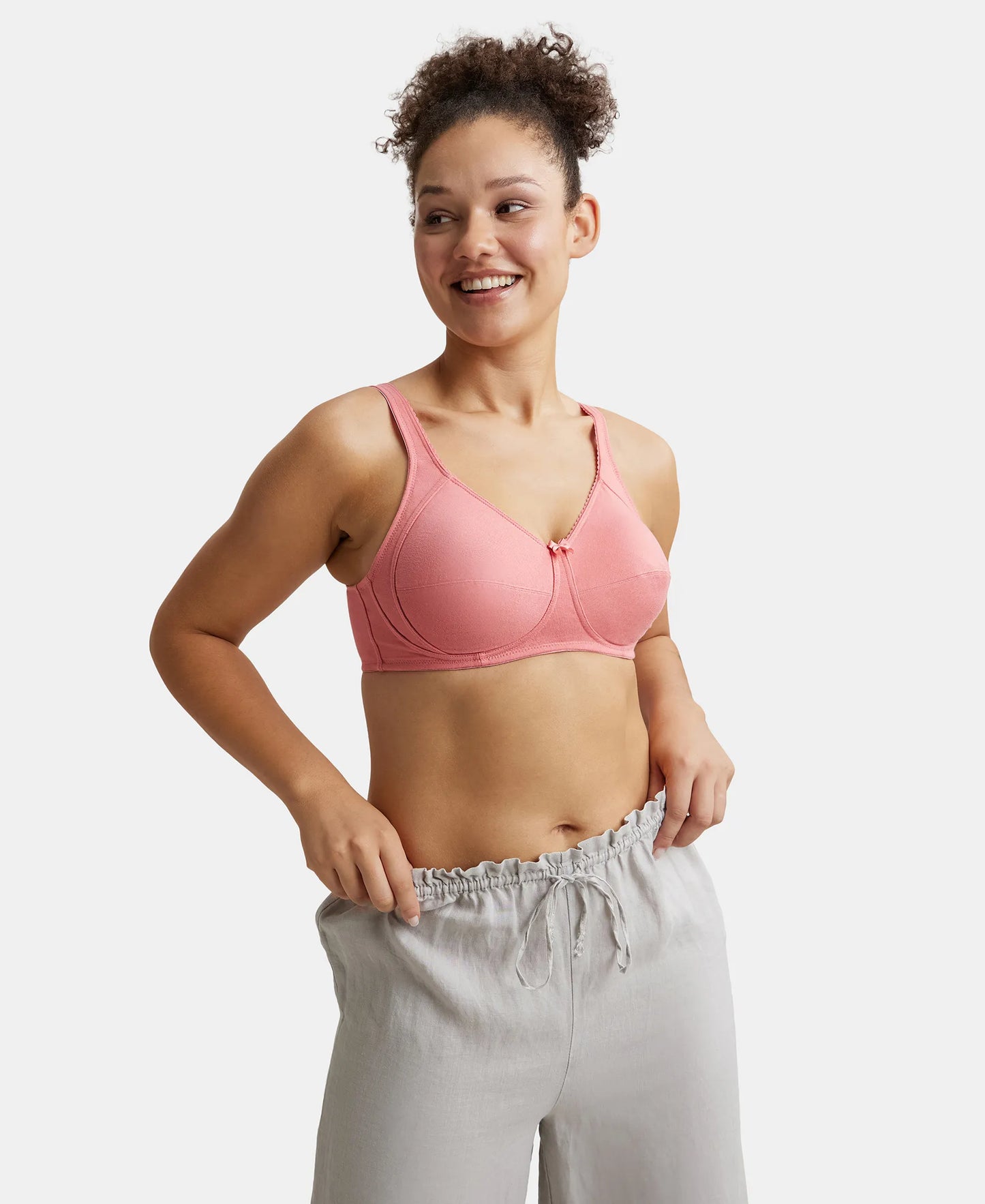Wirefree Non Padded Super Combed Cotton Elastane Full Coverage Plus Size Bra with Side Panel Support - Blush Pink-6