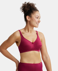 Wirefree Non Padded Super Combed Cotton Elastane Full Coverage Plus Size Bra with Side Panel Support - Beet Red-2