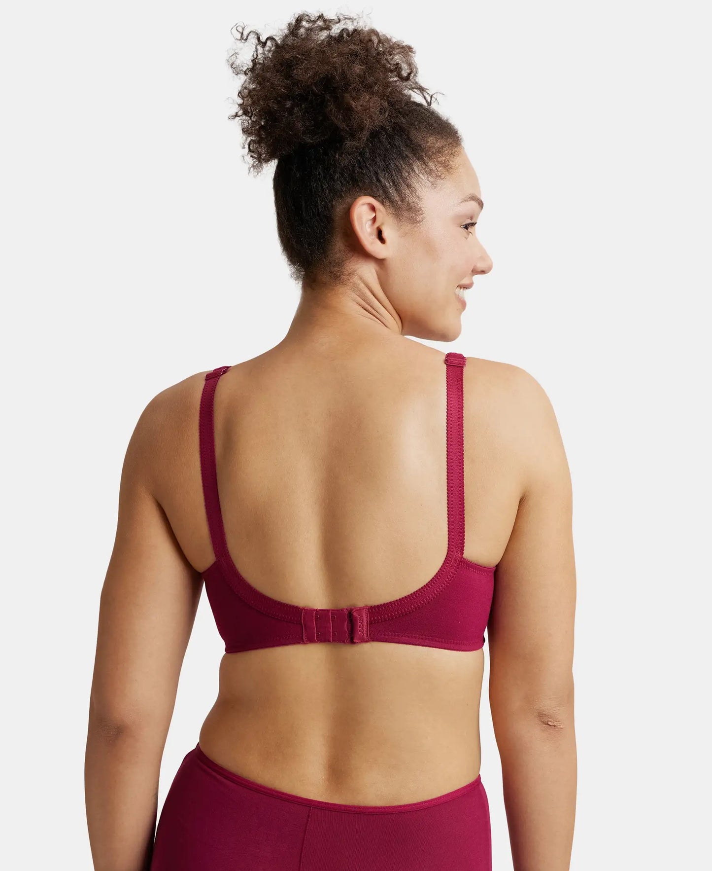 Wirefree Non Padded Super Combed Cotton Elastane Full Coverage Plus Size Bra with Side Panel Support - Beet Red-3