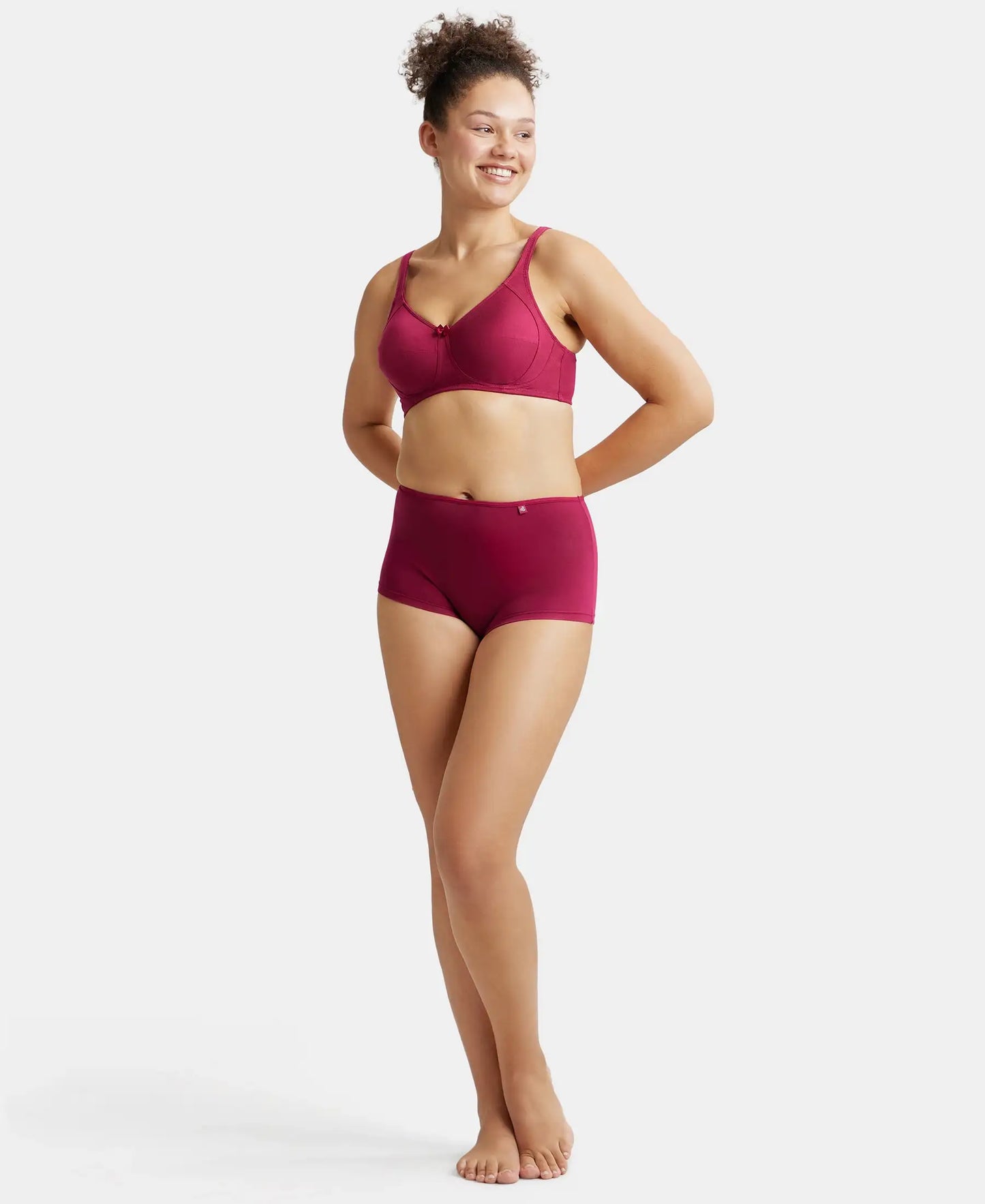 Wirefree Non Padded Super Combed Cotton Elastane Full Coverage Plus Size Bra with Side Panel Support - Beet Red-4