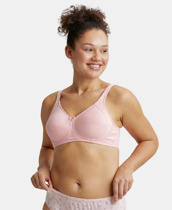 Wirefree Non Padded Super Combed Cotton Elastane Full Coverage Plus Size Bra with Side Panel Support - Candy Pink-1