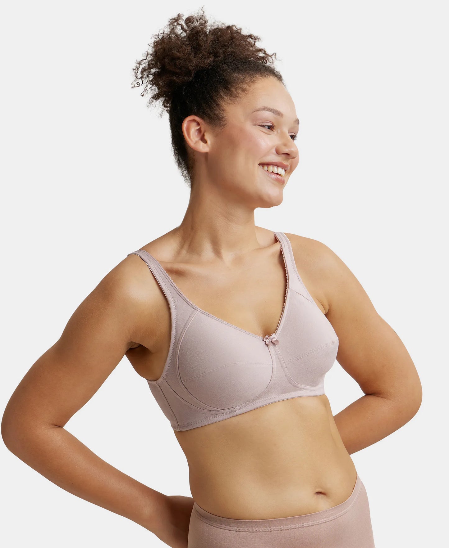 Wirefree Non Padded Super Combed Cotton Elastane Full Coverage Plus Size Bra with Side Panel Support - Mocha-2
