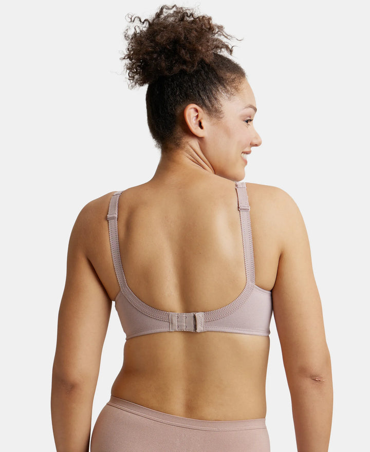 Wirefree Non Padded Super Combed Cotton Elastane Full Coverage Plus Size Bra with Side Panel Support - Mocha-3