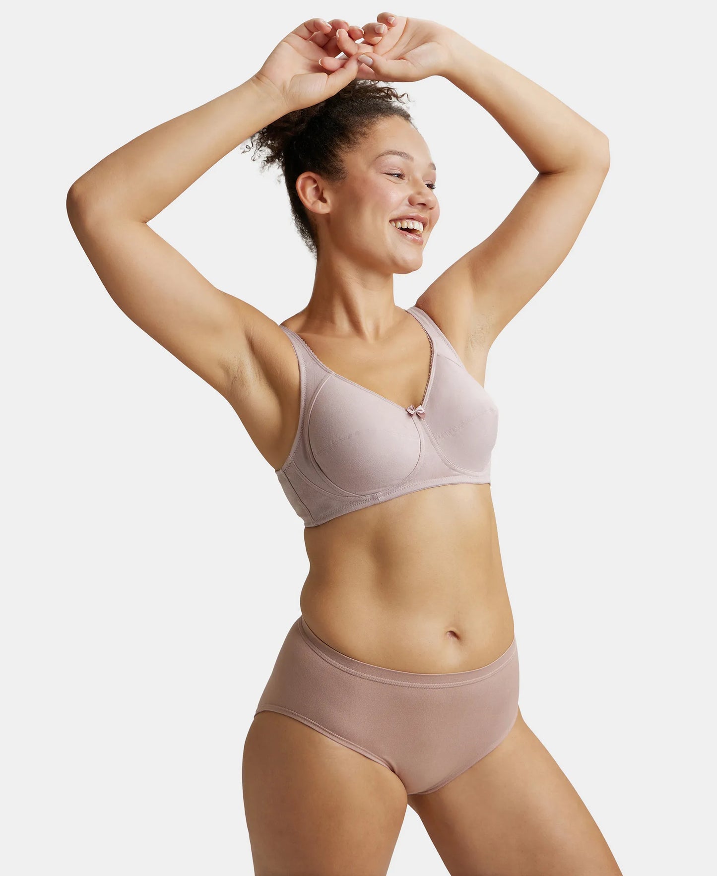 Wirefree Non Padded Super Combed Cotton Elastane Full Coverage Plus Size Bra with Side Panel Support - Mocha-6