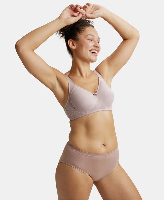 Wirefree Non Padded Super Combed Cotton Elastane Full Coverage Plus Size Bra with Side Panel Support - Mocha-6