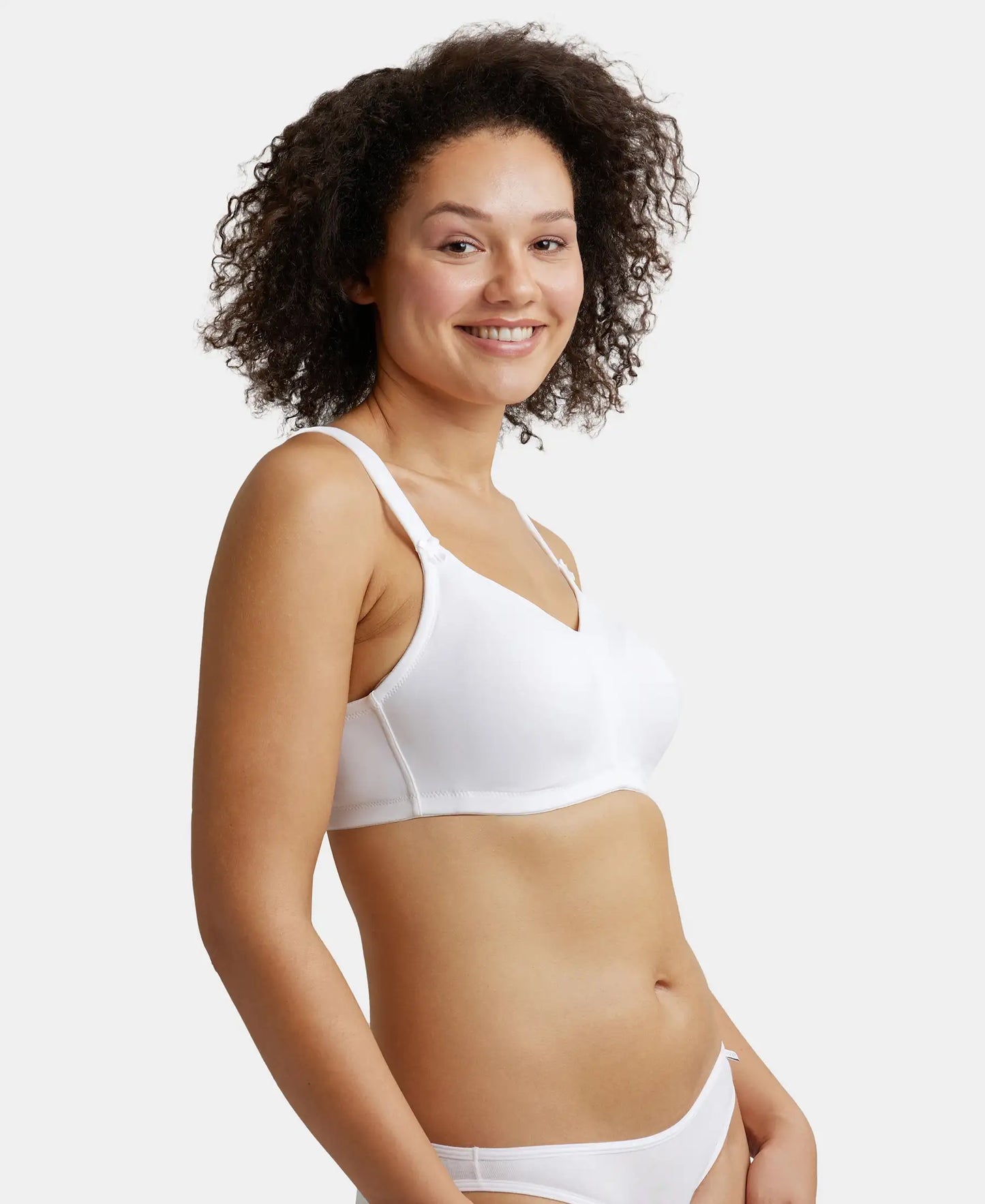Wirefree Non Padded Super Combed Cotton Elastane Full Coverage Plus Size Bra with Side Panel Support - White-2