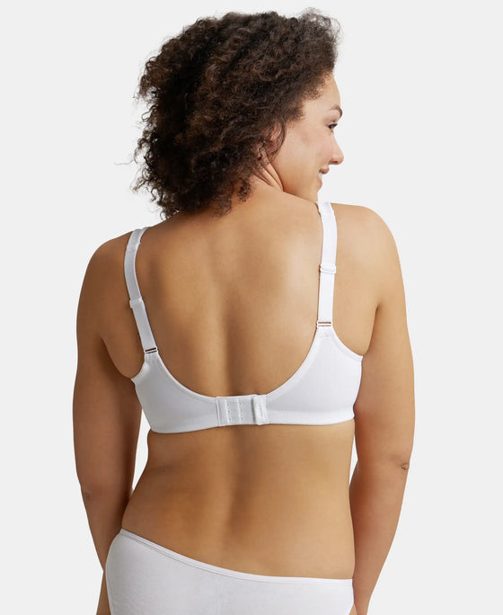 Wirefree Non Padded Super Combed Cotton Elastane Full Coverage Plus Size Bra with Side Panel Support - White-3